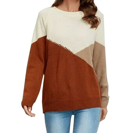 

Ziloco Women s Loose Temperament Round Neck Long Sleeve Color Knitted Sweater Top pajama pants Beige M
