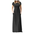 thumbnail image 1 of Robe Décontractée pour Femmes Femmes Col Rond Décontractée Poches Manches Courtes Robe Longueur au Sol Robe Ample de Soirée Vêtements pour Femmes G Beige, 1 of 6