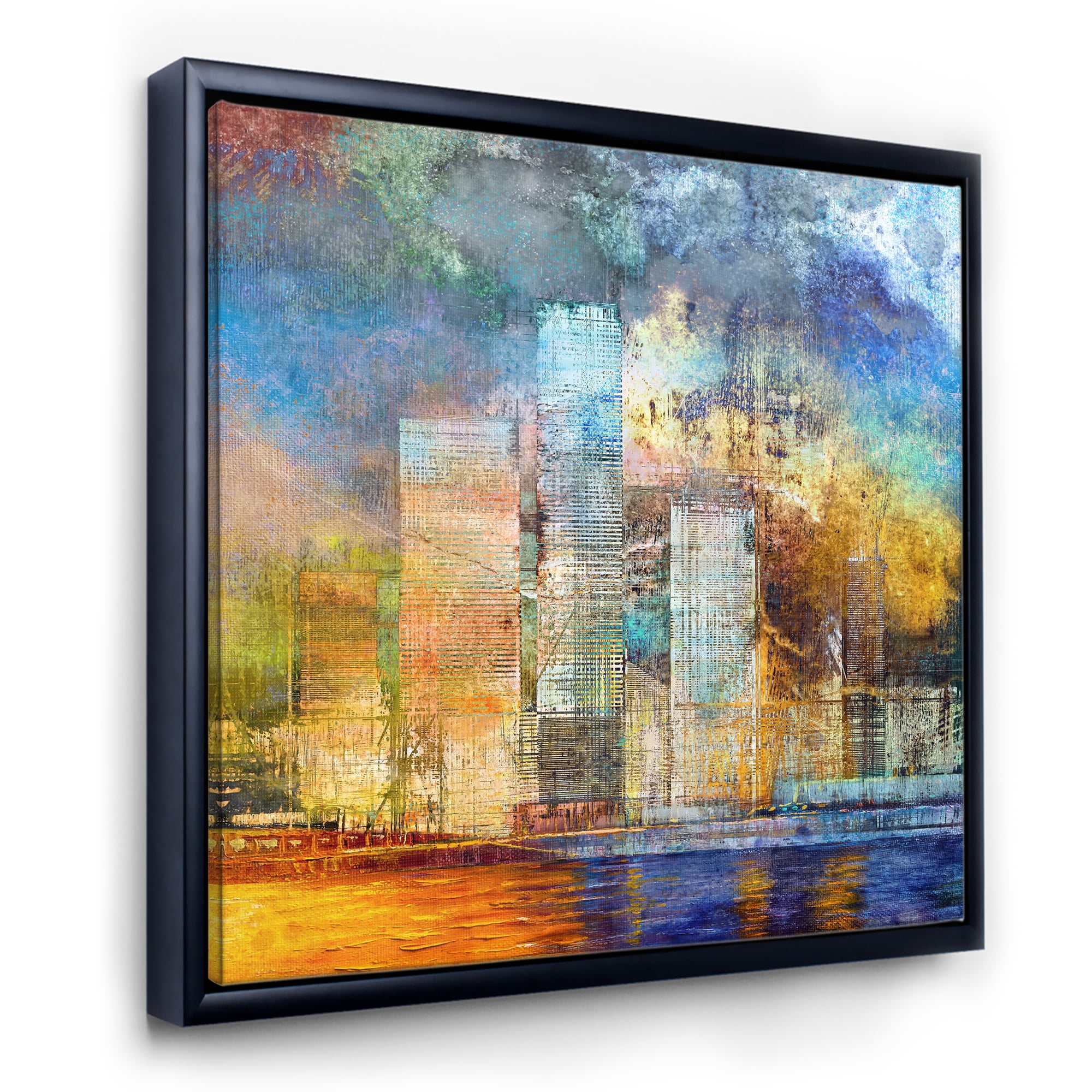 Designart 'Skypscrapers In Futuristic City' Modern Framed Canvas Wall Art Print