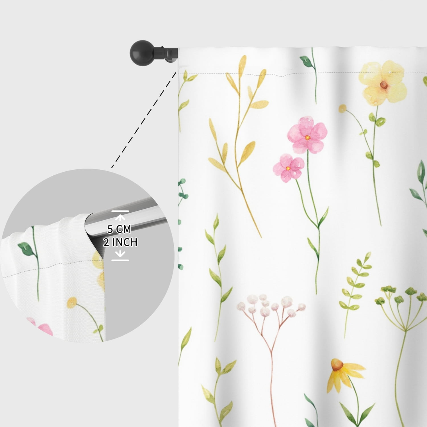 Lfeey Floral White Blackout Curtains, Blackout Washable Thermal, Rod Pocket Design, Bedroom Living Room Curtains, 52x96 Inches, 2 Panels