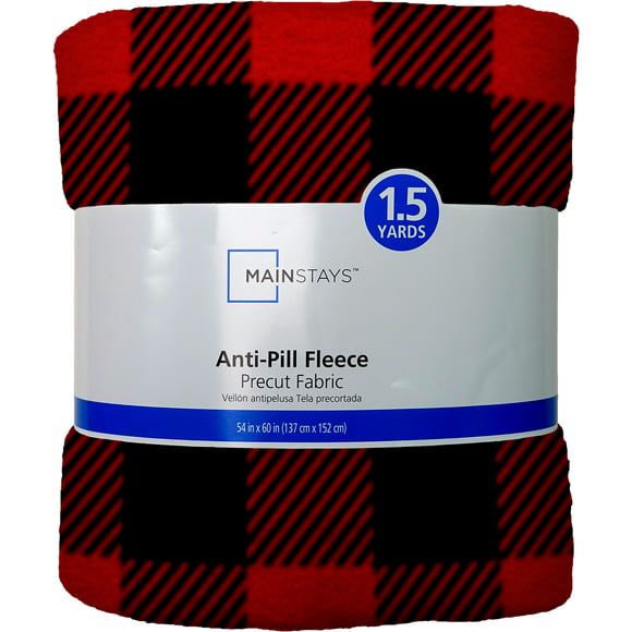 Mainstays 58" x 1.5 yard Lux Anti-pill Fleece Buffalo Plaid Fabric Precut, Black/Red