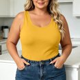 thumbnail image 2 of Smupbvky Womens Plus Size Tank Tops Casual U Neck Sleeveless Vest Slim Fit Summer Trendy Basic T Shirt (XL, Yellow), 2 of 7