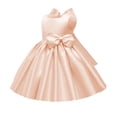 thumbnail image 2 of Girls' Satin Sleeveless Formal Party Dress, Square Neck, Large Bow Decor, Flared Swing Midi Skirt, Flower Girl Style, Suitable For Wedding Ceremonies, Birthday Banquets Beige 3-4 Years, 2 of 6