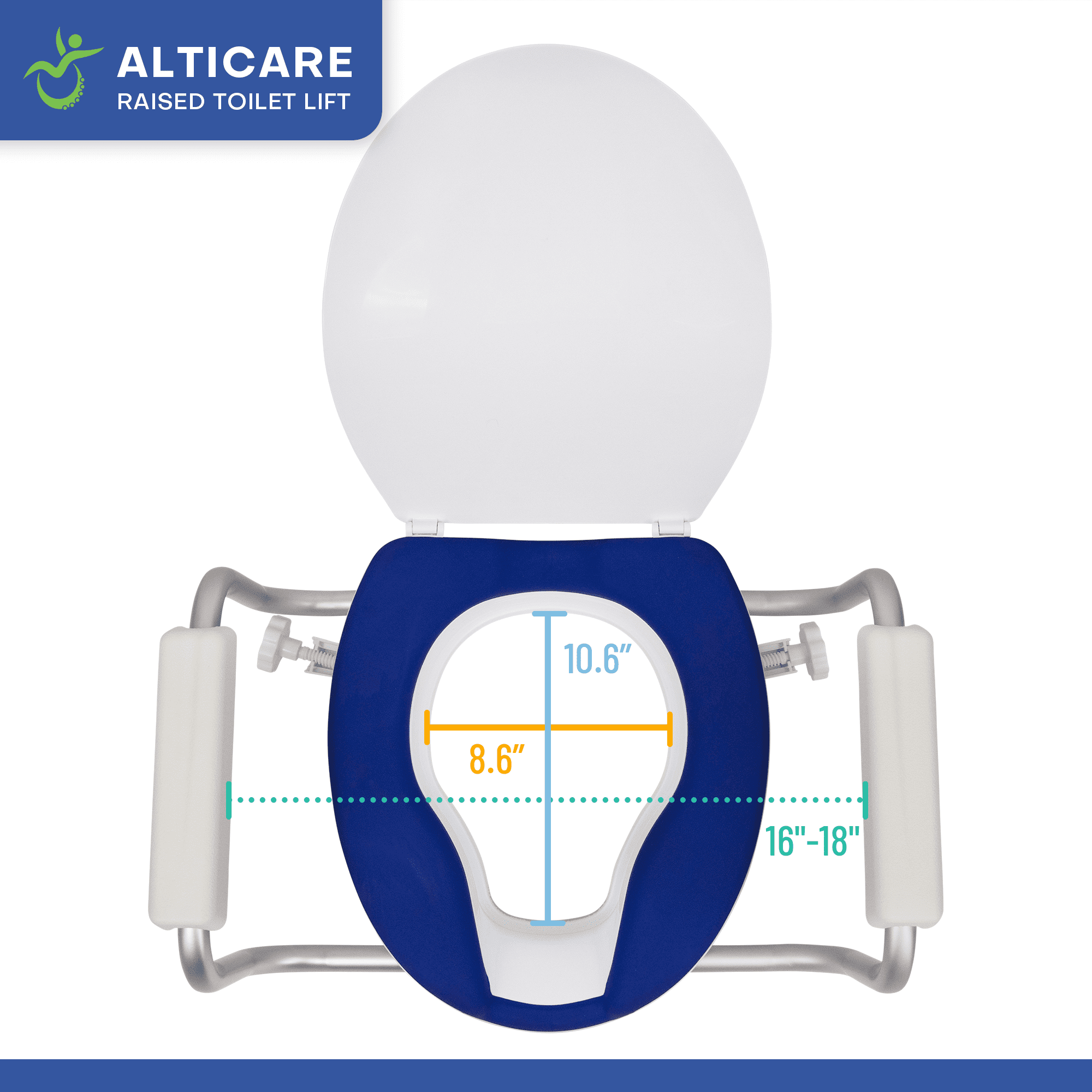 AltiCare Raised Toilet Seat 5-Inch Elevated Commode Riser with Adjustable Armrests and Latex Free Rubberized Non Slip Seat