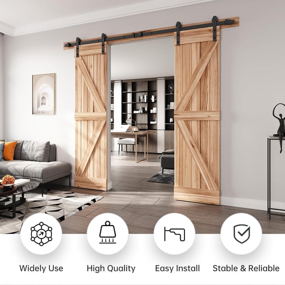 8 FT Double Door Sliding Barn Door Hardware Track Kit,Straight Pulley,Heavy Duty,Slide Smoothly Quietly,Easy Install (8FT Track Kit for Double 24" Wide Door)