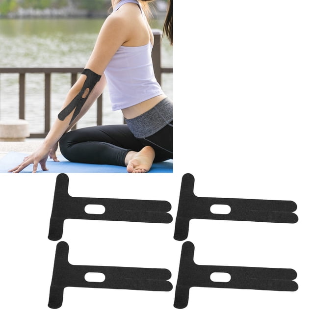 Ruban de Coude de Forme Spéciale, Soutien Musculaire Résistant à la Transpiration, Soulagement de l'Inconfort, Ruban Athlétique Élastique, Forte Adhérence, Imperméable, 4 Pcs pour Sports, Couleur Peau, Noir