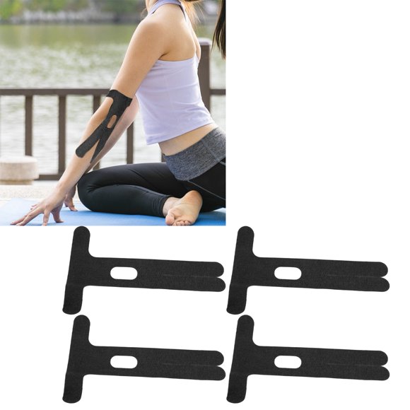 Ruban de Coude de Forme Spéciale, Soutien Musculaire Résistant à la Transpiration, Soulagement de l'Inconfort, Ruban Athlétique Élastique, Forte Adhérence, Imperméable, 4 Pcs pour Sports, Couleur Peau, Noir