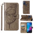 thumbnail image 1 of SaniMore Case for Motorola Moto G Play 2023 (6.5"), PU Leather Skin with Luxury Embossed Butterfly [Wrist Strap & Card Slots & Flip Kickstand] Full-body Shockproof Business Wallet Cover, Gray, 1 of 7