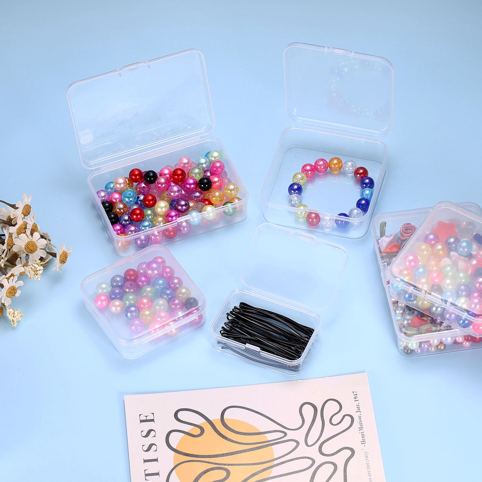 Uxcell 24pcs 3.35" x 3.35" x 0.98" Plastic Beads Storage Containers Box, Clear