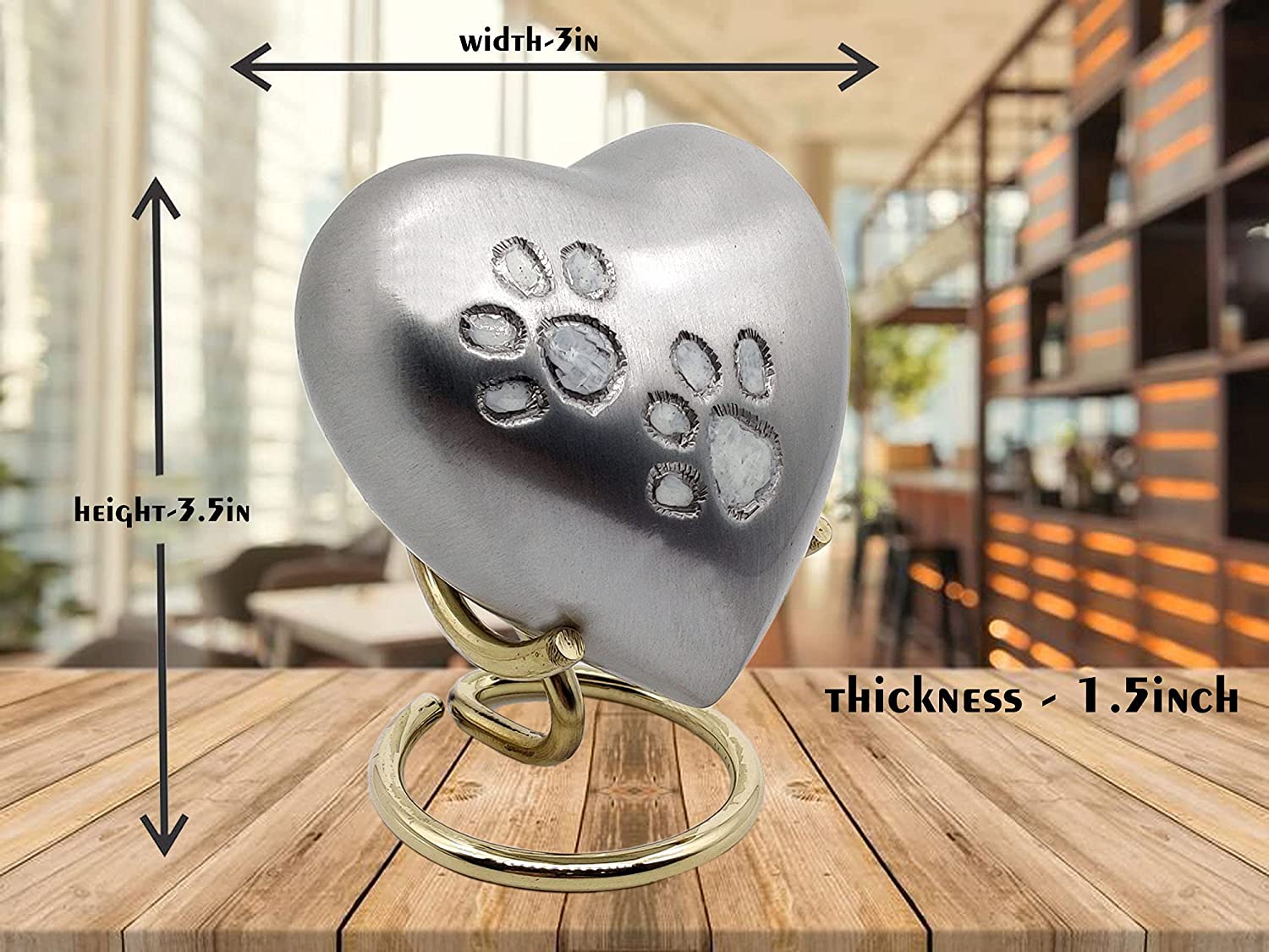 5MOONSUN5's Handcrafted Heart Urn Keepsake Cremation Paw Urn for Human pet Ashes Engraved Urn Heart Shaped - Perfect for Adults & Infants Honor Your Loved One. Comes with Brass Stand & Premium Box