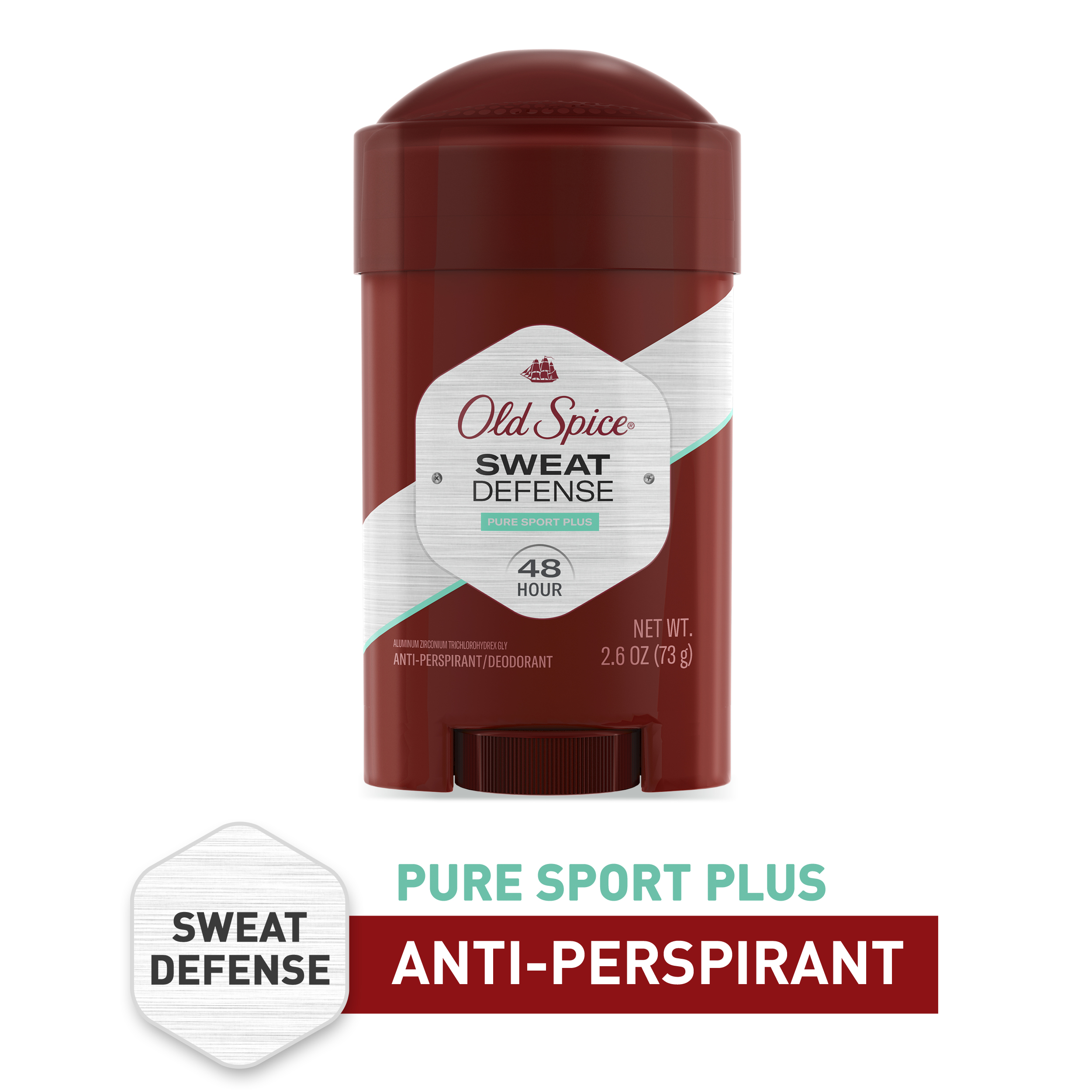 Old Spice Sweat Defense Antiperspirant Pure Sport Plus, 2.6 oz, 2 pk