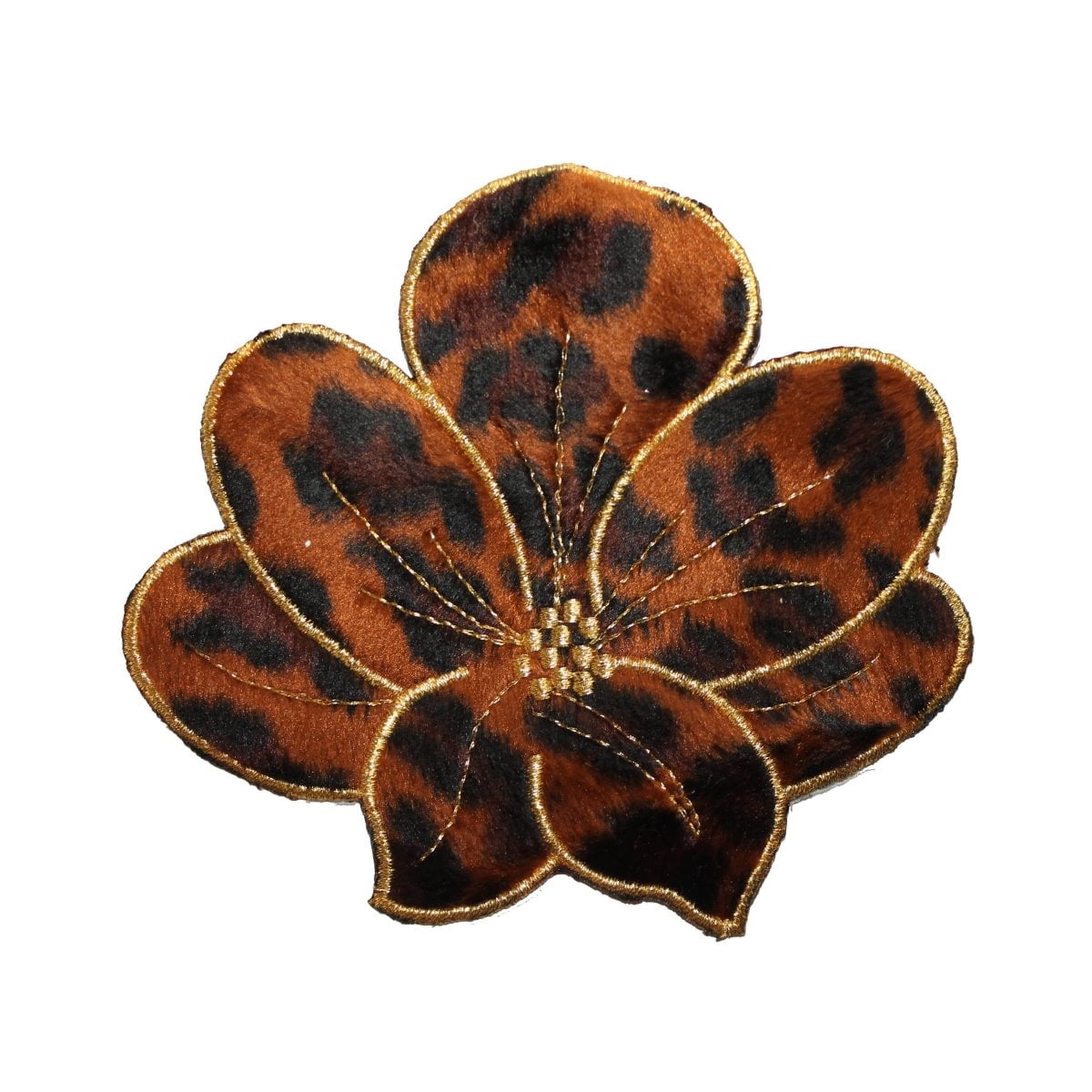 ID 5095 Fuzzy Leopard Print Flower Large Patch Embroidered Iron On