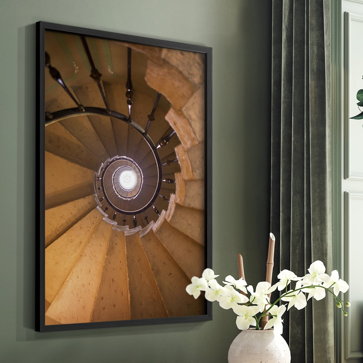 Spiraling II Framed Print in Black Solid Wood Framed Print No Nail Hanging