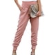 thumbnail image 1 of Pantalones casuales elásticos de cintura alta para mujer, pantalones con dobladillo dividido de color puro con bolsillos para gimnasio Fitness rosa M, 1 of 6