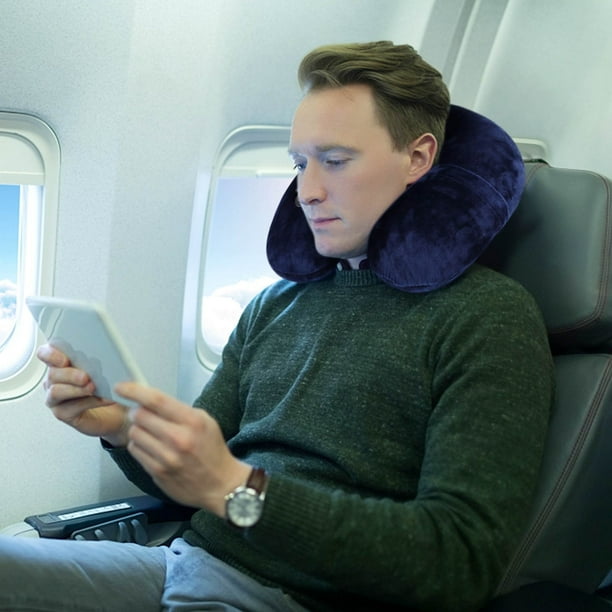 Fundas de almohada, fundas de almohada, fundas de almohada decorativas con forma de U, inflables para viajes en avión, cuello soplado, textura suave y cálida, polaina elástica y cómoda para el cuello.