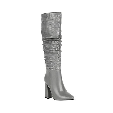

Fesfesfes Fuzzy Boots for Women Oversized Fall Winter Plush Inner Lining Thick Heels Super High Heels Pointed Toe Long Pile Boots US:9(42)