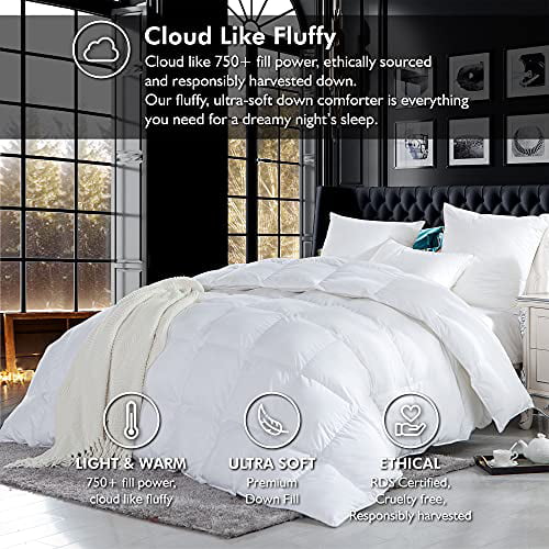 750 FillQueen White Wake In Cloud Down Comforter 100% Cotton 1200 Thread Count 