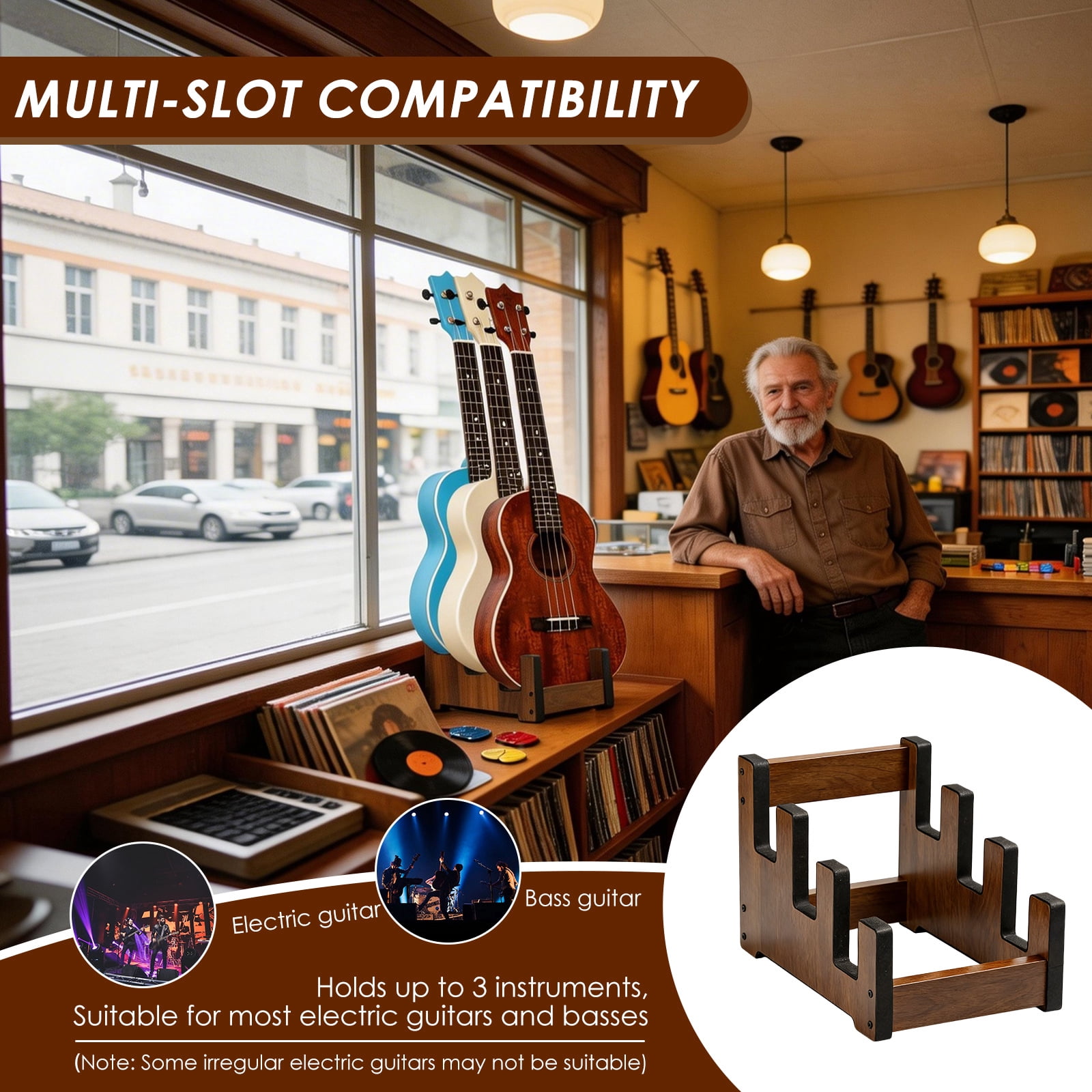 Evjurcn Wooden Guitar Stand for Multiple Guitars, 3-Holder Floor Guitar Rack – Space-Saving Front Display, Easy Assembly for Home, Studio, Stage