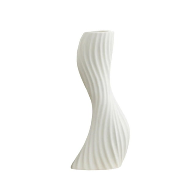 Jarrón ondulado con forma de flor curvada, soporte para flores, decoración sencilla para mesa. Blanco M