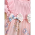 thumbnail image 6 of Newborn Baby Girls Summer Outfits Floral Romper Dress Ribbed Short Sleeve Tulle Tutu Dress Bodysuits with Headband Set, 6 of 7