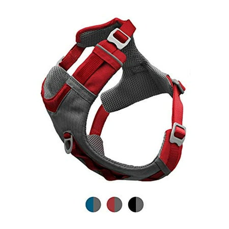 kurgo dog harness for large  small active dogs | pet hiking harness for running & walking | everyday harnesses for pets | reflective | journey air | red/grey 2018 | medium