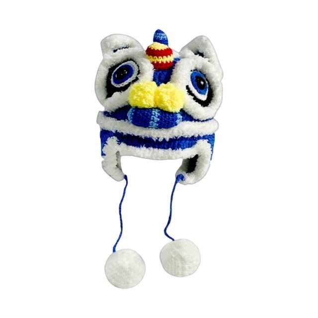 Qarigey Sombrero Tradición Estilo Chino Ganchillo Cálido con Pom Otoño e Invierno Sombreros azul niño