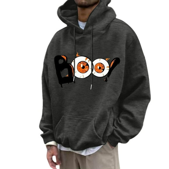 LUOGENLI Hoodies for Men Carhartt Dark Blue Men's Halloween Graphic Hoodie Pullover Sweatshirt Casual Warm Lined Hooded Jacket for Fall Winter Comfort Men Hoodies Pullover Graphic Dark Gray Size L
