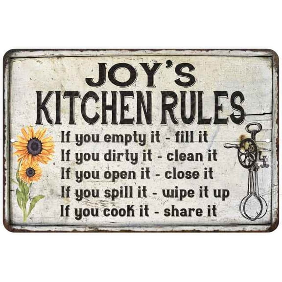 Joy's Kitchen Rules Chic Sign Vintage Decor 8 x 12 High Gloss Metal 208120032233