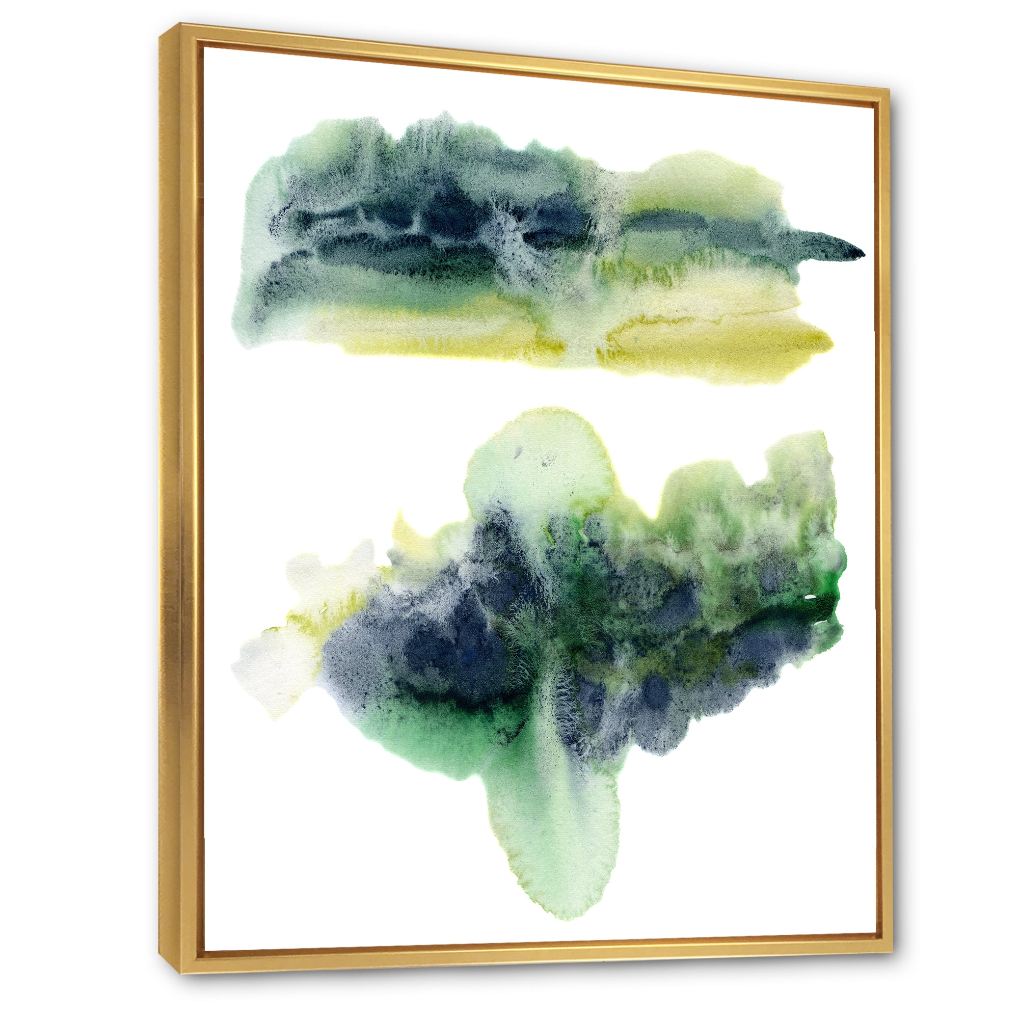 Designart 'Golden Green Abstract Clouds IV' Modern Framed Canvas Wall Art Print
