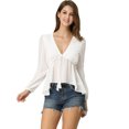 thumbnail image 3 of Allegra K Top de gasa transparente con mangas largas y cuello en V profundo para mujer blanco S, 3 of 6