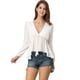 thumbnail image 3 of Allegra K Top de gasa transparente con mangas largas y cuello en V profundo para mujer blanco S, 3 of 6