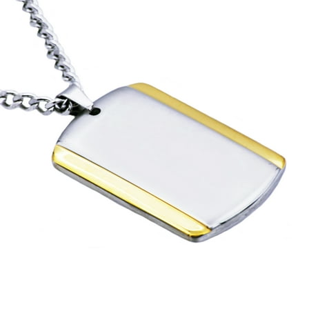 Arista Men's Decent Dog Tag Pendant in Two Tone Gold Plated Stainless Steel, 24"