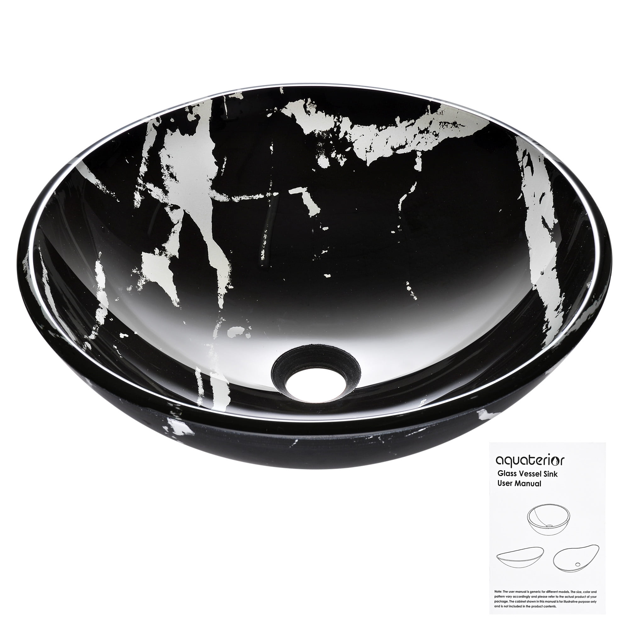 Aquaterior Tempered Glass Round Vessel Sink Artistic Marbling Pattern Above Counter Bathroom Lavatory Vanity Bowl Basin