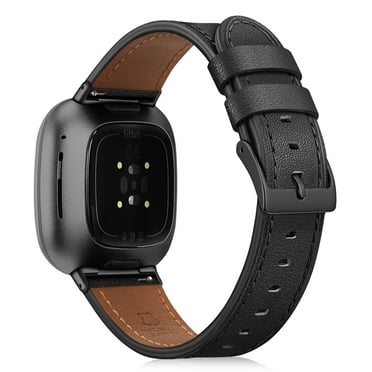 Fintie Genuine Leather Band Replacement Accessories Strap Wristband for Fitbit Versa 3 / Fitbit Sense, Black