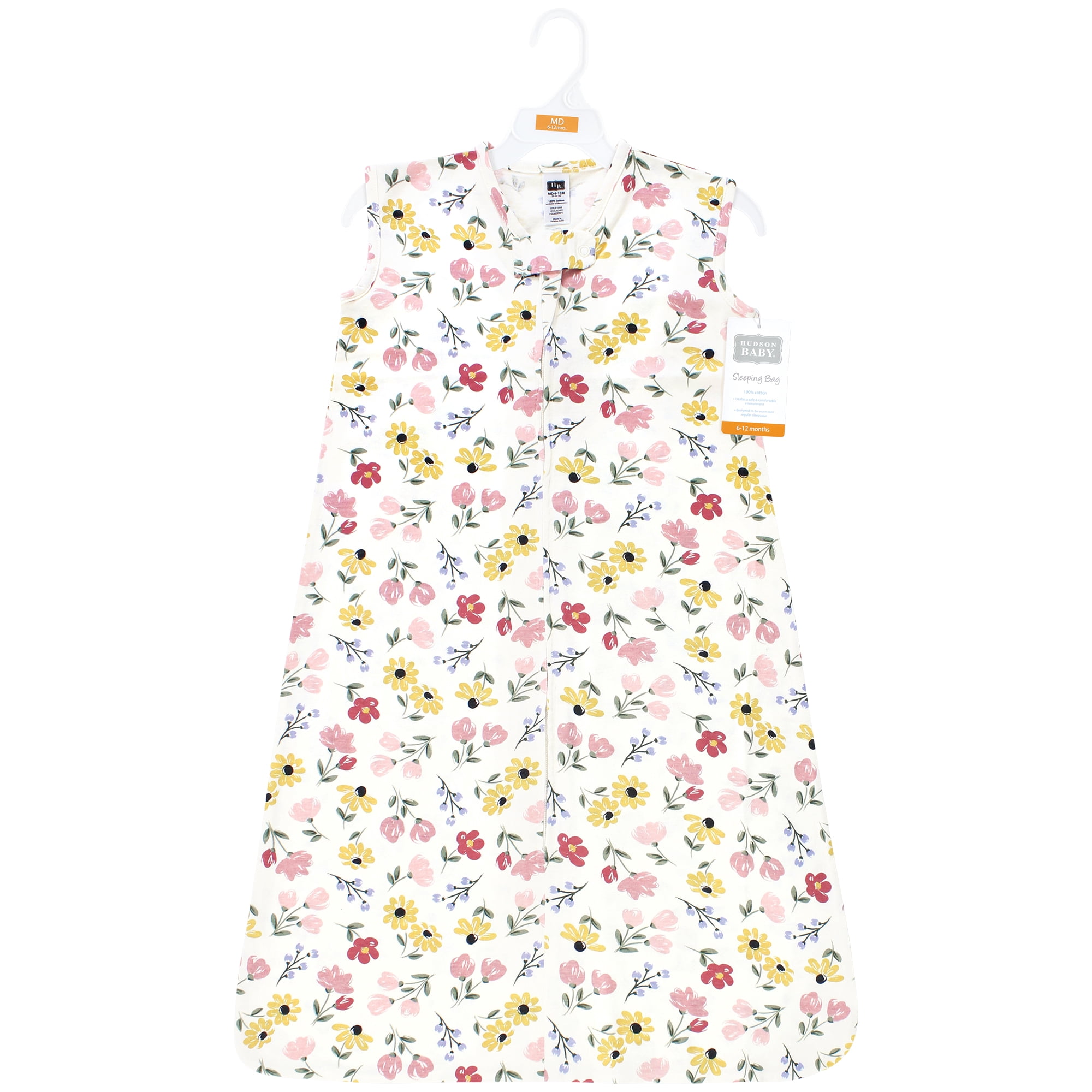 Hudson Baby Infant Girl Cotton Sleeveless Wearable Sleeping Bag, Sack, Blanket, Soft Painted Floral, 12-18 Months