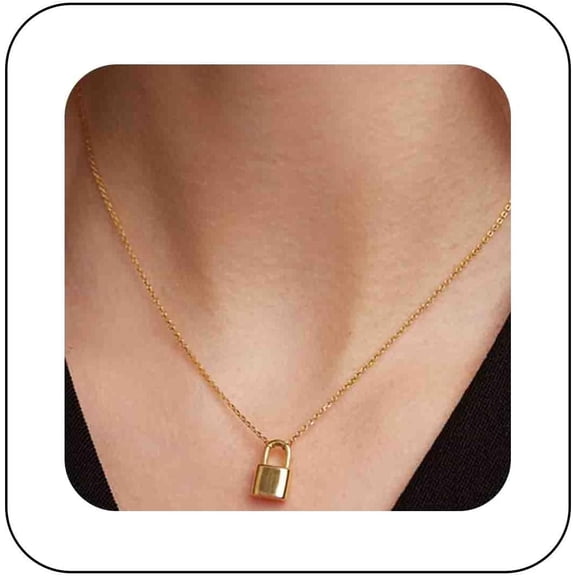 Minimalist Gold Lock Choker Necklace Key Pidlock Pendant Necklace Choker Tiny Lock Chain Necklace Small Polished Lock Collar Necklace Jewelry for Women