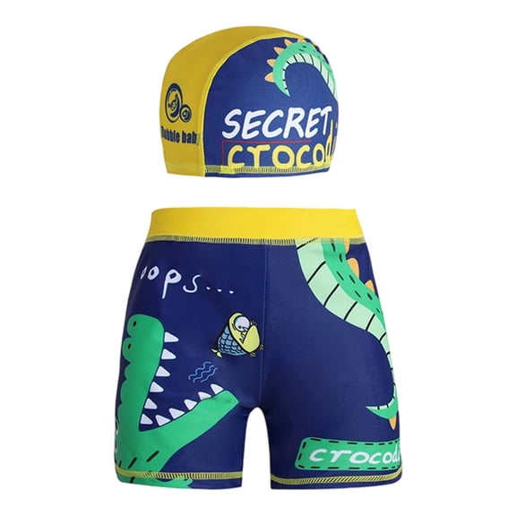 Boys Sporty Swimwear Sets Comfortable Trunks Cap Pool Boys Clothing,Dark Green,7-8 Years