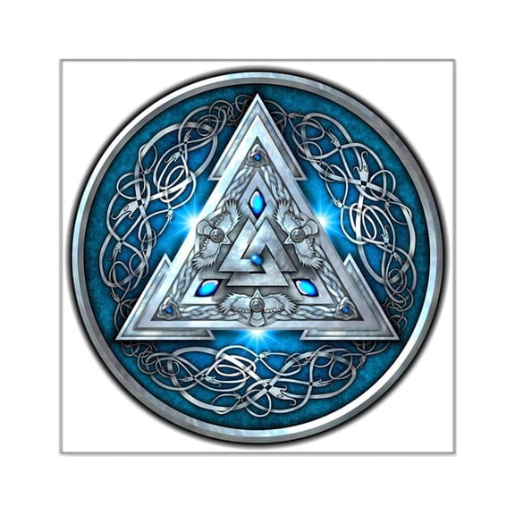 CafePress - Norse Valknut Blue Square Sticker 3 X 3 - Square Sticker 3" x 3"