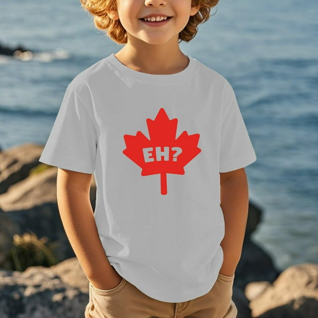 T-shirt Garçon Canada Col Rond Manches Courtes Feuille d'Érable Canadienne Drapeau T-Shirt Patriotique T-Shirts Filles T-Shirts Graphiques 3-4 Ans