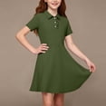 thumbnail image 5 of akafmk Teen Girls School Uniform Dresses Short Sleeve Collared Midi Dress Ruffled Placket Preppy Style Casual Summer A-Line Dress, 5-15 Years, 5 of 7