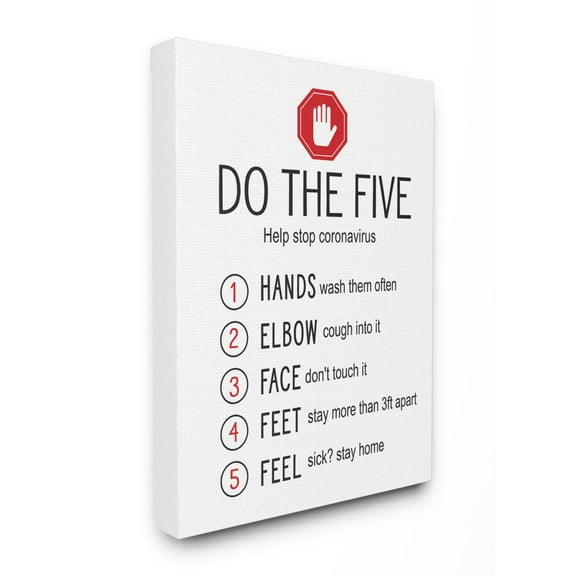 Stupell Industries Five Cleanliness Steps Coronavirus Sick Safety Sign Canvas Wall Art Design by Lettered and Lined