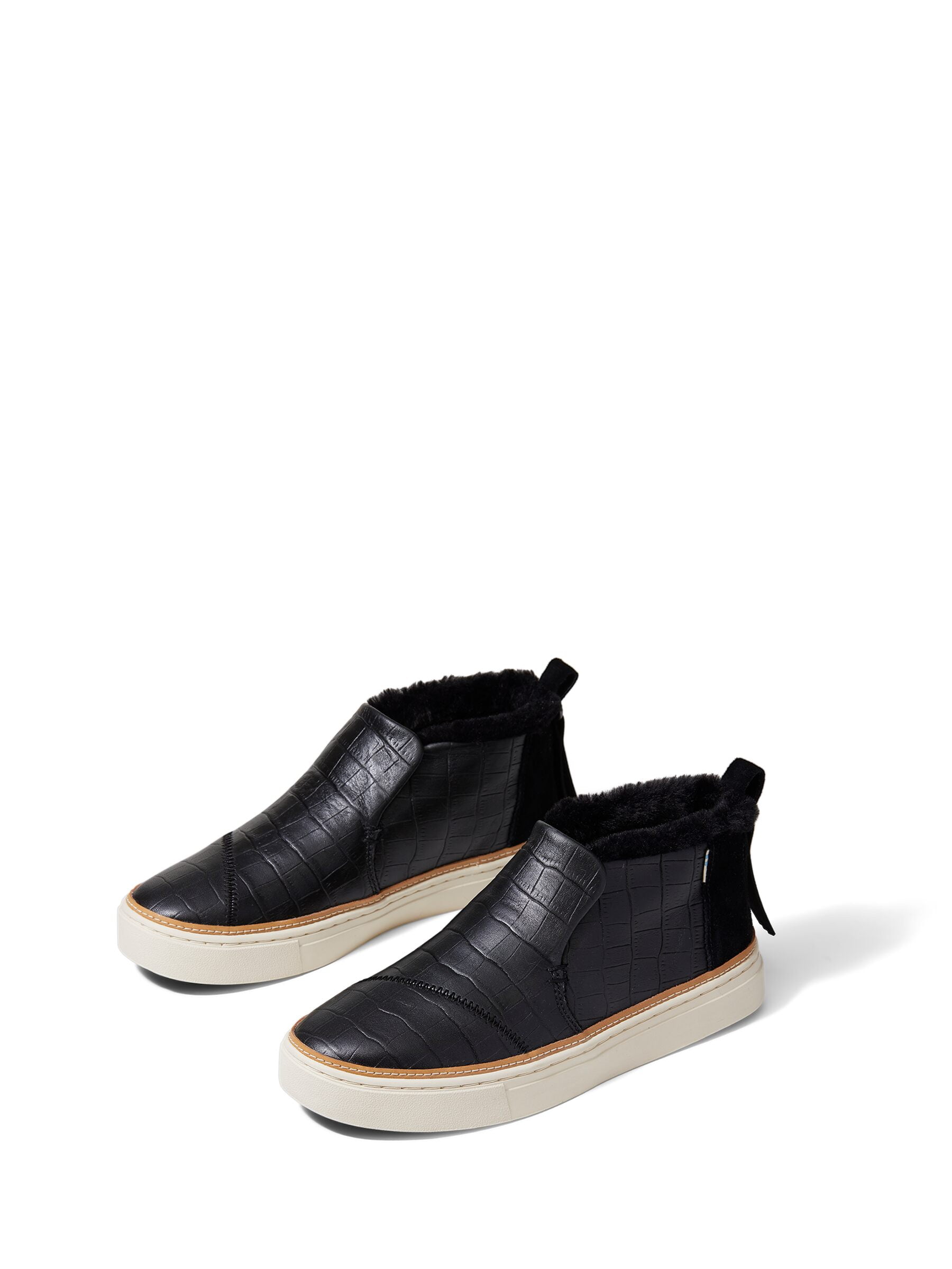toms black croc embossed leather