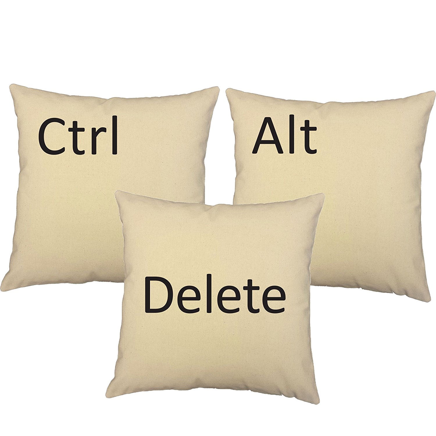 Set Of 3 Ctrl Alt Delete Throw Pillows 16x16 Square Natural Cotton