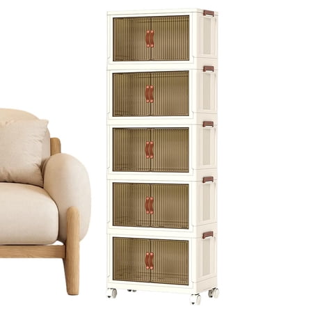 Kagrote Storage Box with Wheels Foldable Organizing Bins 5 Tiers Stacking Closet Organizers with Top Lids Space-Saving Large Containers for Sweaters Shirts Jeans Snacks nearby
