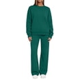 thumbnail image 2 of Sweatsuits Women 2 Piece Outfit Matching Lounge Sets Fall Outfits Crewneck Solid Color Track Suits Long Sleeve Sweatshirt Wide Leg Pants Set, 2 of 6