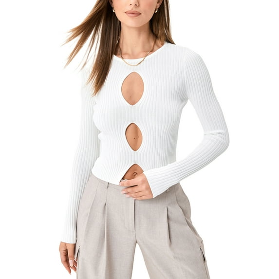Liacowi Women Ribbed Crop Top Shirt Long Sleeve T-shirt Sexy Hollow Out Pullover Casual Tops Slim Fit