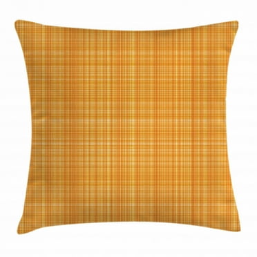 Orange Throw Pillow Cushion Cover, Striped Fiber Texture Image Abstract Thin Lines Complex Grid in Vintage Design Print, Decorative Square Accent Pillow Case, 24 X 24 Inches, Orange, by Ambesonne