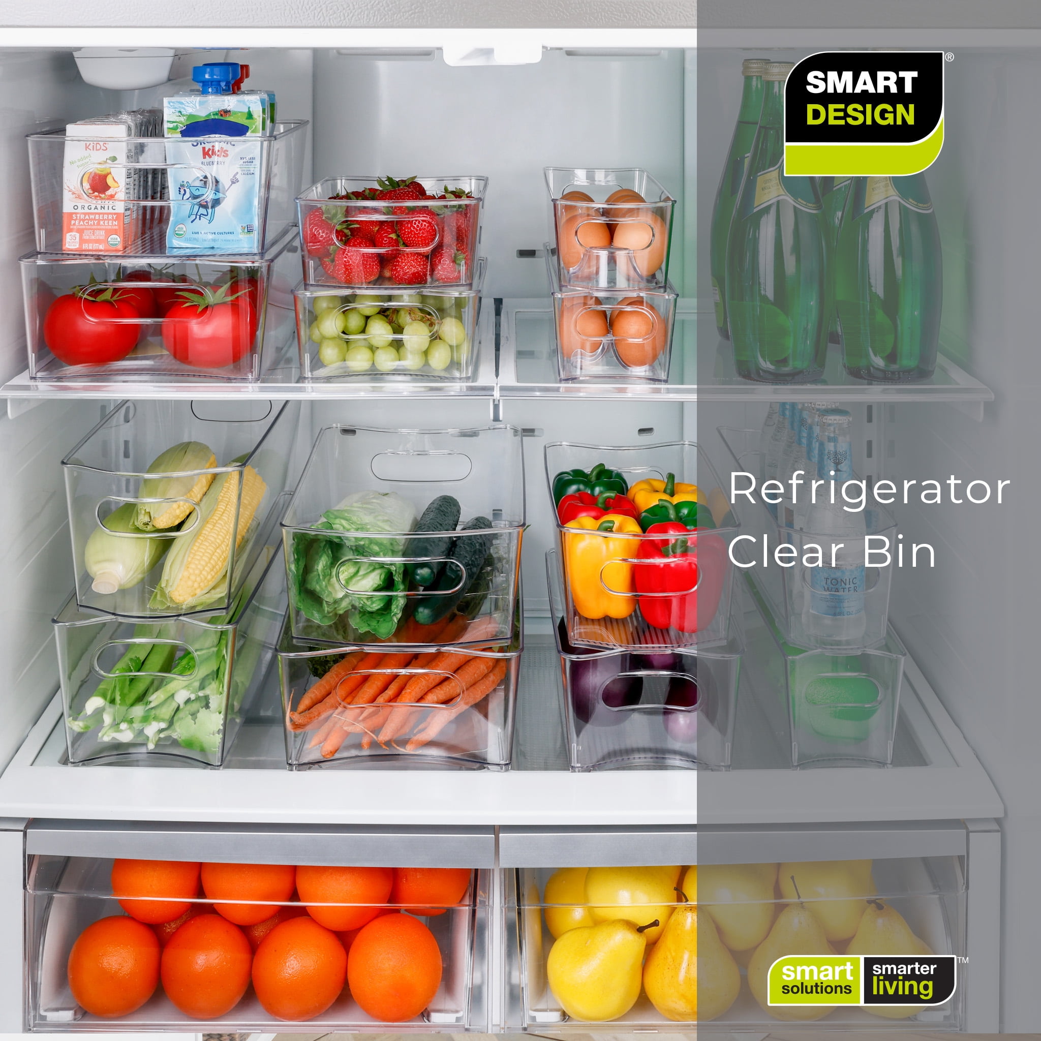 Smart Design Stackable Clear Refrigerator Storage Bin with Handle - 8 pack - 8 x 14.5 inch