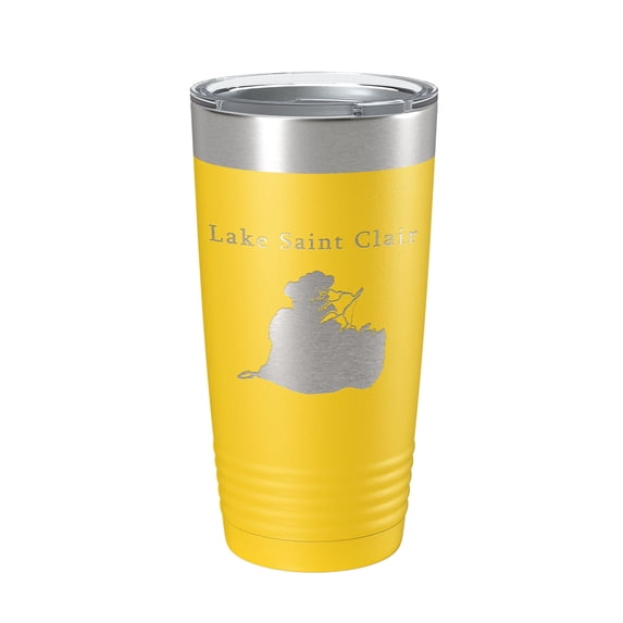 Lake Saint Clair Map Tumbler Travel Mug Insulated Laser Engraved Coffee Cup Michigan Ontario 20 oz Yellow