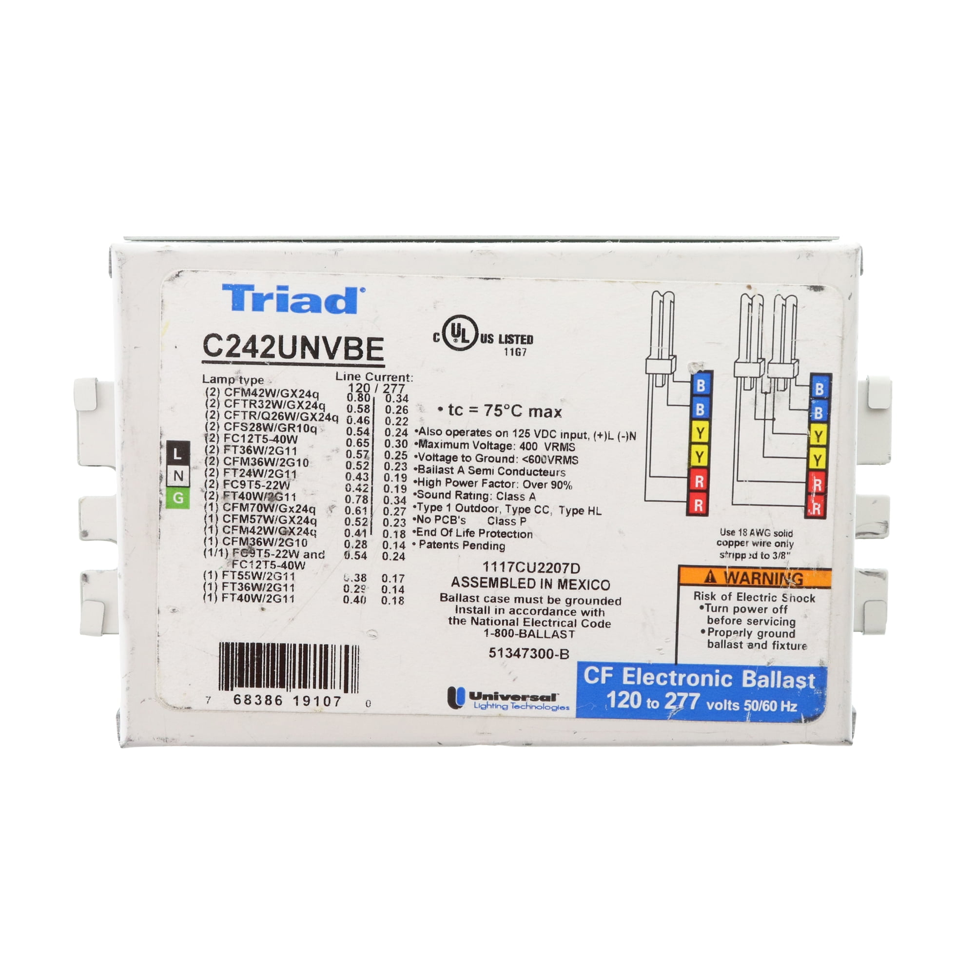 Universal C242UNVBE Electronic Fluorescent Ballast, 2Lamp, CFL CFM42W